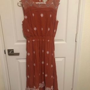 Nurture Burnt Orange and white high low dress.